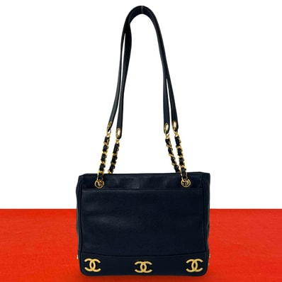 CHANEL シャネル トリプルココ キャビアスキン ショルダーバッグ ネイビー
13382