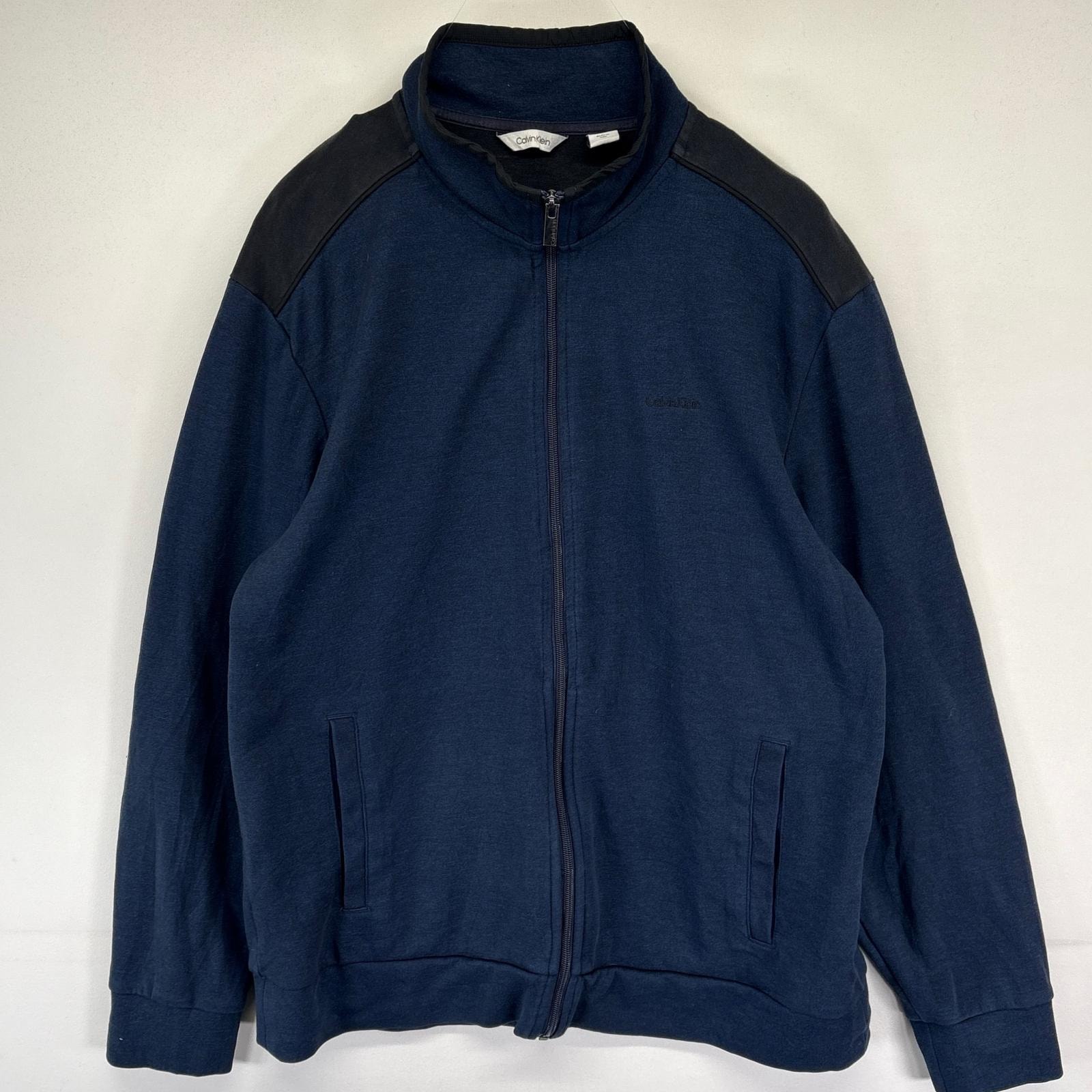 古着 カルバンクライン Calvin Klein スウェット トレーナー フルジップ ワンポイントロゴ刺繍 L ネイビー メンズ