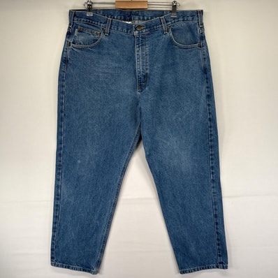 古着 カーハート Carhartt デニム パンツ 5ポケット テーパード ワーク ワンポイントロゴ 大きいサイズ W40 L30 ブルー系 メンズ