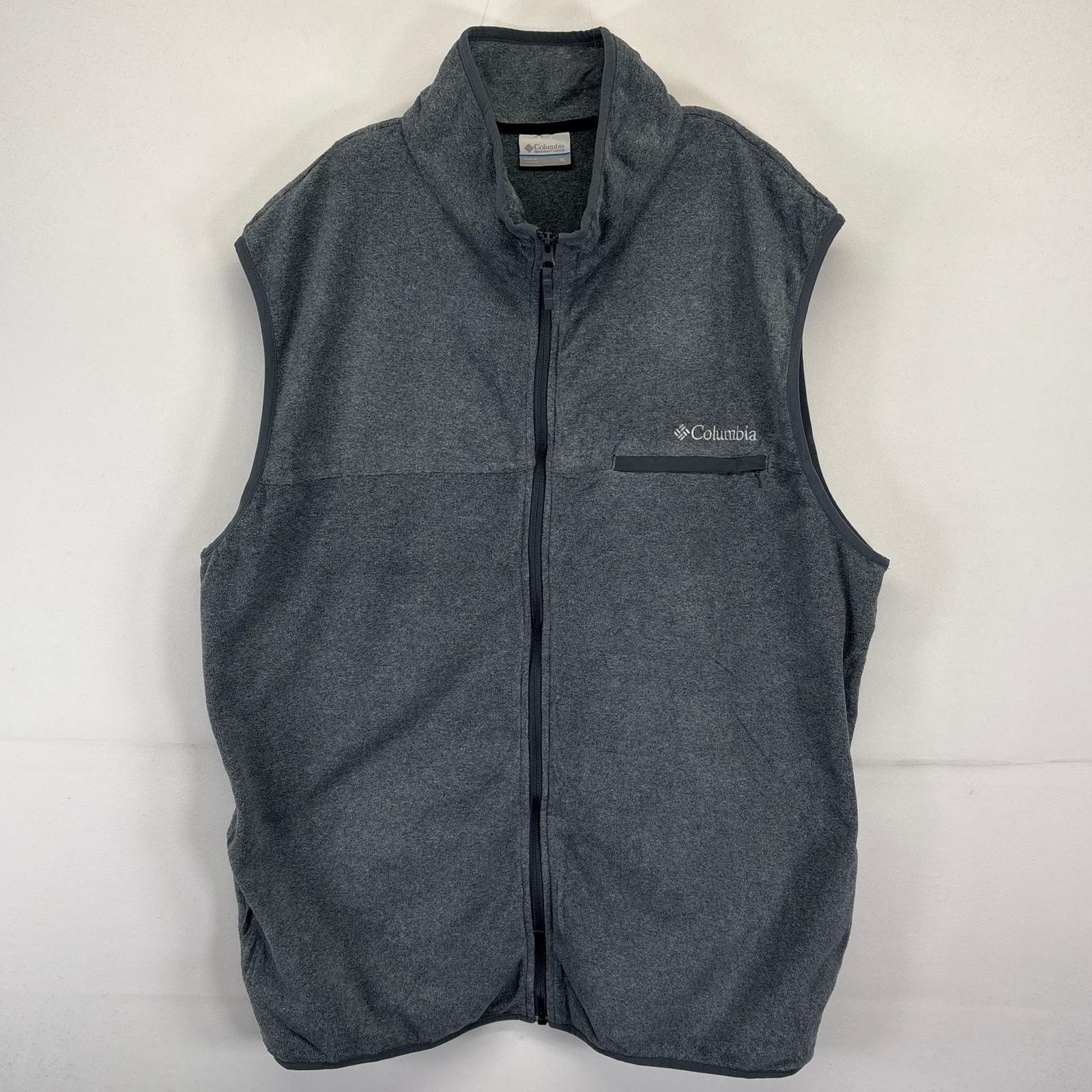 古着 コロンビア Columbia フリースベスト 大きいサイズ フルジップ ワンポイントロゴデザイン XL  グレー系 メンズ