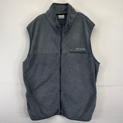 古着 コロンビア Columbia フリースベスト 大きいサイズ フルジップ ワンポイントロゴデザイン XL グレー系 メンズ