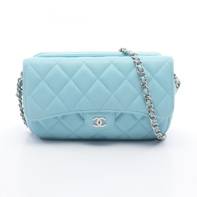 シャネル CHANEL マトラッセ フォンケース ショルダーバッグ バッグ ラムスキン(羊革) レディース ブルー系 【中古】