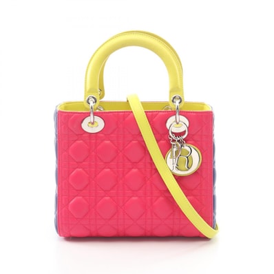 ディオール Dior LADY DIOR レディディオール カナージュ 2WAY ハンドバッグ バッグ ラムスキン(羊革) レディース ピンク系 / ブルー系 / イエロー系 【中古】