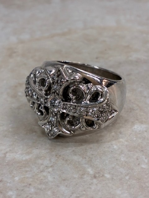 Chrome Hearts 18K Keeper Pave Diamond Ring "White Gold"
