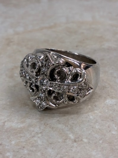 Chrome Hearts 18K Keeper Pave Diamond Ring "White Gold"