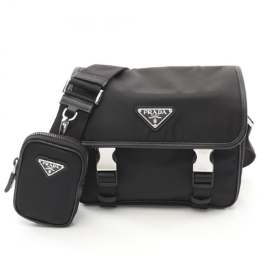 プラダ PRADA RE-NYLON TESSUTO+SAFFIANO ショルダーバッグ バッグ ナイロン サフィアーノレザー メンズ ブラック系 2VD0342DMHF0002 【新品】