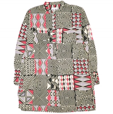 Engineered Garments エンジニアードガーメンツ 23SS アメリカ製 NEPENTHES直営店限定 BANDED COLLAR SHIRT – AFRICAN PRINT アフリカンプリント バンドカラーロングシャツ S BEIGE 長袖