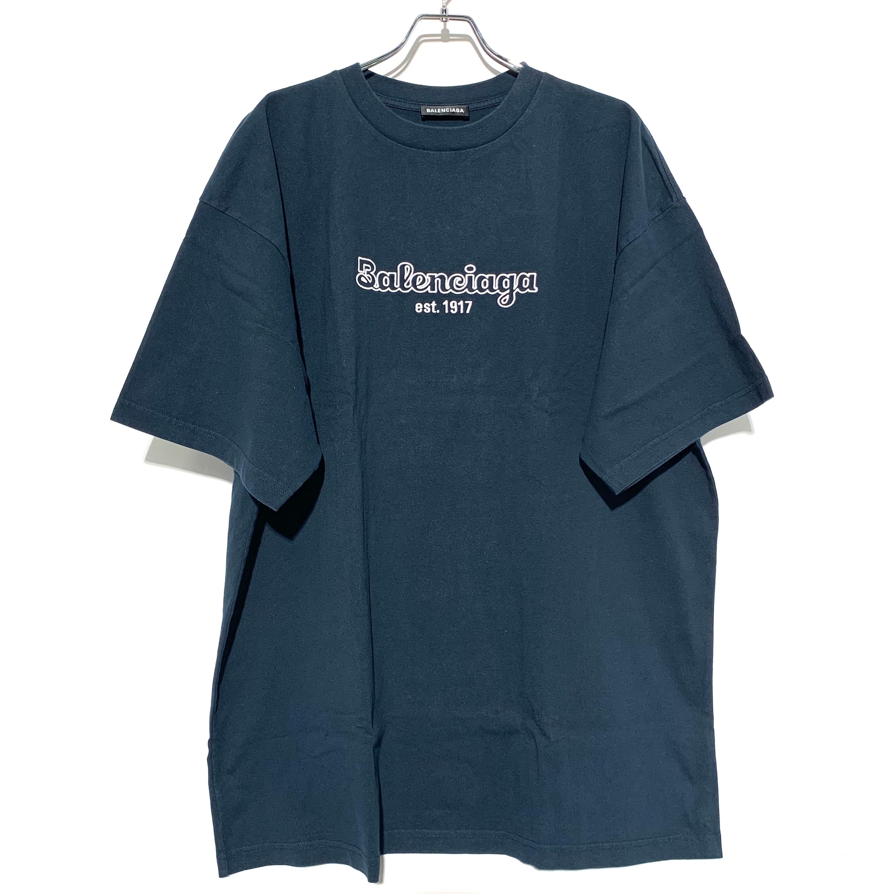 BALENCIAGA オーバーサイズロゴ刺繍Tシャツ ネイビー