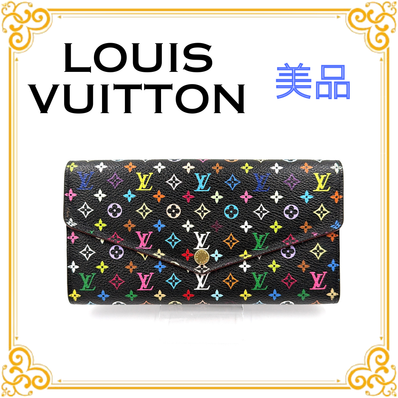 ■美品■ LOUIS VUITTON ルイヴィトン M60668 モノグラム マルチカラー ポルトフォイユ サラ 長財布 ブラック ゴールド金具 レディース 黒