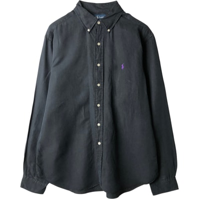 古着 ラルフローレン Ralph Lauren CLASSIC FIT 長袖 リネン ボタンダウンシャツ メンズXL相当/evb034521