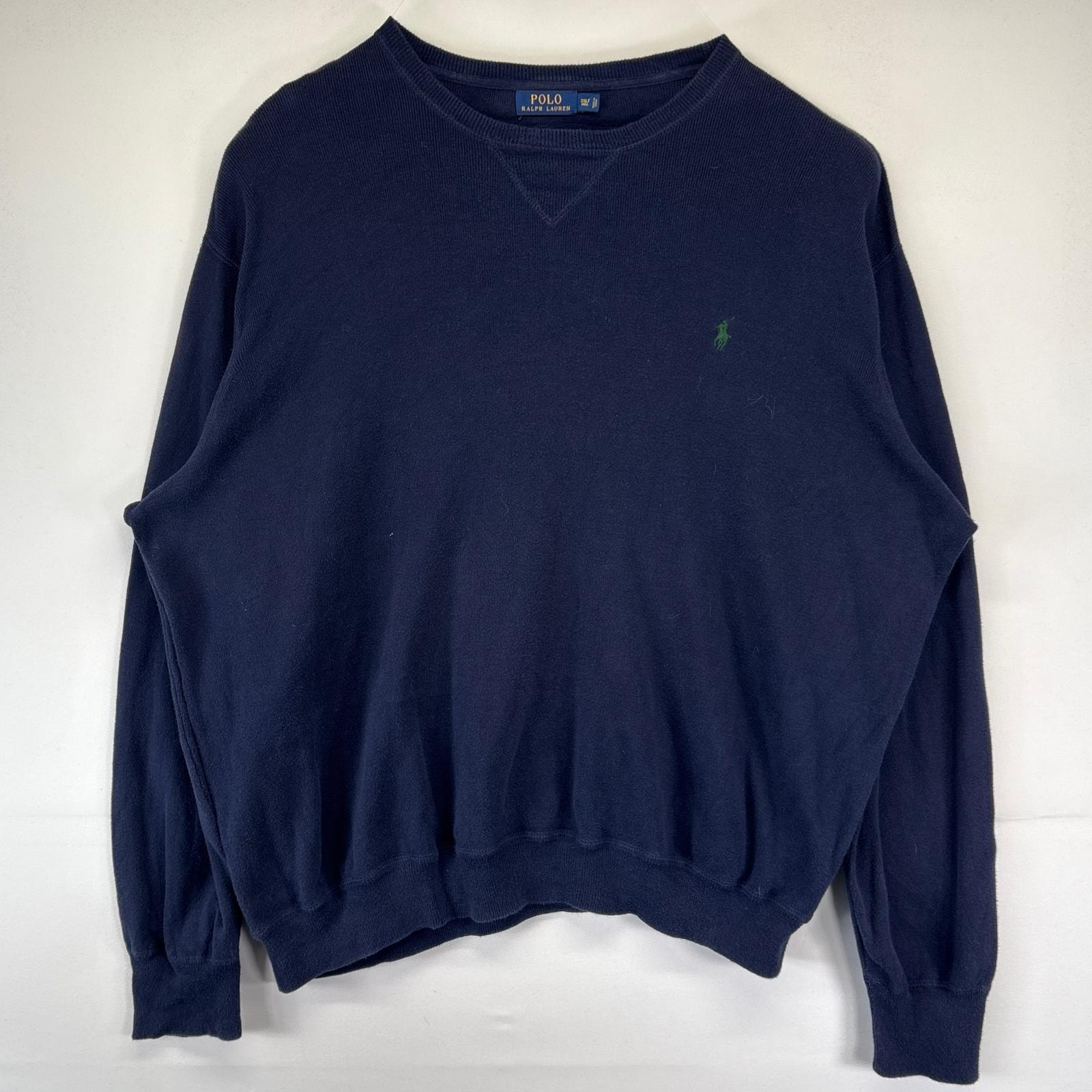 古着 ポロ・ラルフローレン POLO RALPH LAUREN ニット 大きいサイズ セーター ワンポイントロゴ コットン 3XLT  ネイビー メンズ