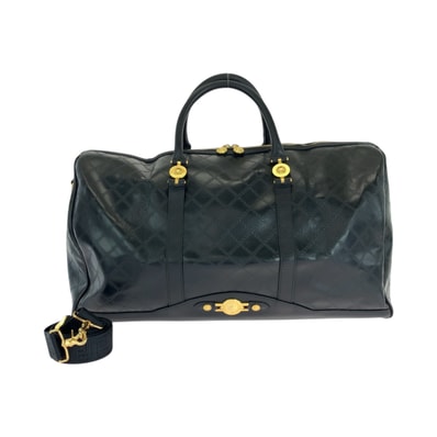 美品 VERSACE ヴェルサーチ ヴィンテージ サンバースト ブラック 黒 ゴールド金具 レザー ボストンバッグ ハンドバッグ 503810 【中古】