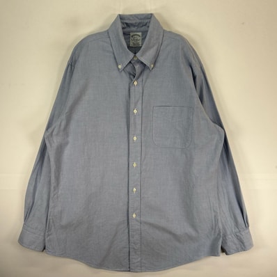 古着 ブルックスブラザーズ Brooks Brothers USA製 長袖シャツ ボタンダウン 胸ポケット USA製 L 水色系 無地 メンズ