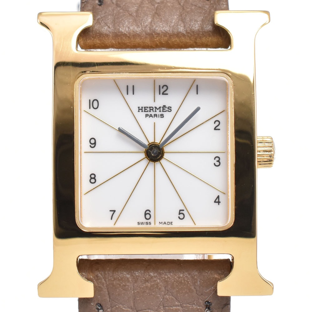 エルメス HERMES HH1.201 Hウォッチ GP/レザー シルバー クォーツ レディース 美品 腕時計 G#143764