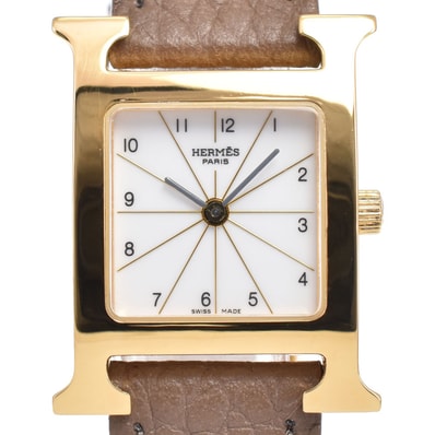 エルメス HERMES HH1.201 Hウォッチ GP/レザー シルバー クォーツ レディース 美品 腕時計 G#143764