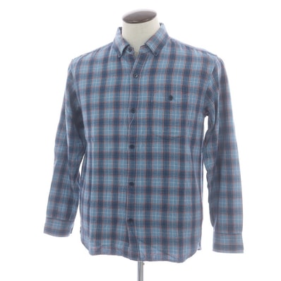 【中古】ザノースフェイス THE NORTH FACE ウールナイロン チェック ボタンダウン カジュアルシャツ ライトブルーxダークレッド【サイズL】【メンズ】