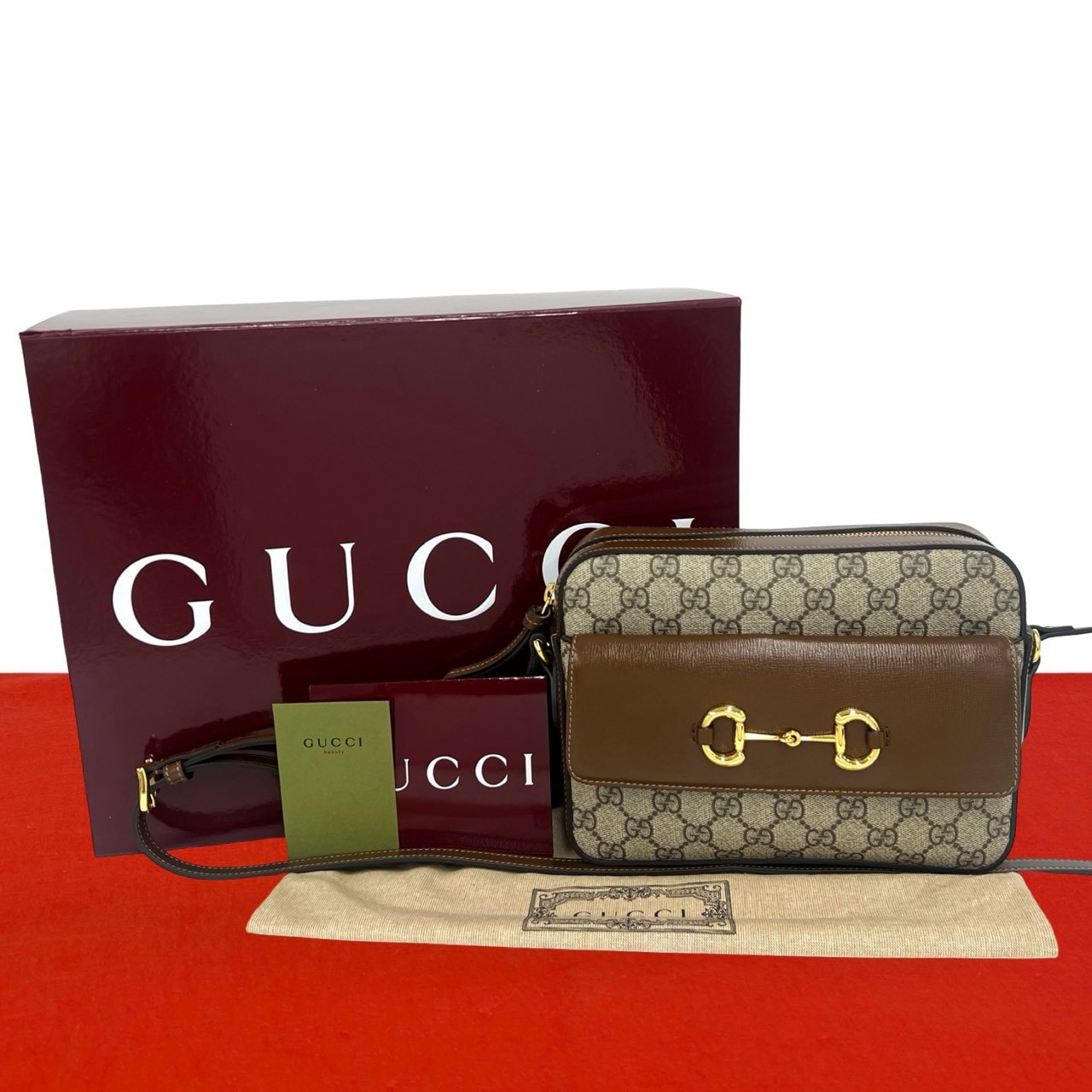 GUCCI グッチ ホースビット 1955 GGスプリーム ポリウレタン レザー ショルダーバッグ ブラウン
 51871