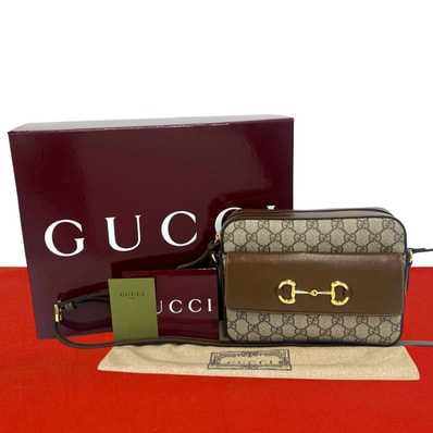 GUCCI グッチ ホースビット 1955 GGスプリーム ポリウレタン レザー ショルダーバッグ ブラウン
51871
