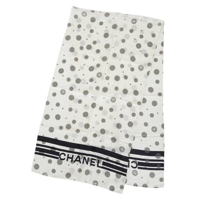 【渋谷並木橋店】CHANEL シャネル ストール ココマーク ドット ボーダー 白 (ホワイト)/黒 (ブラック)/グレー シルク 新品未使用