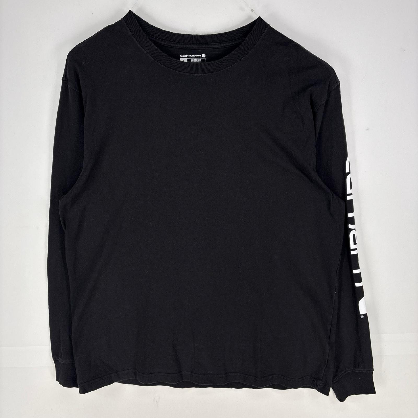 古着 カーハート Carhartt 長袖Tシャツ ロゴ ロングスリーブ ロンT クルーネック L ブラック系 袖プリント メンズ