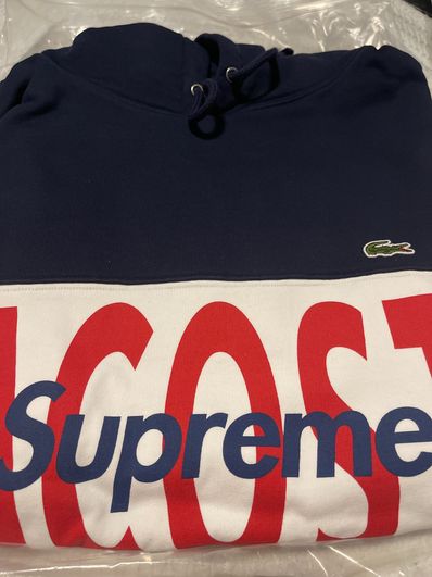 Supreme / Lacoste Logo Panel Hooded Sweatshirt "Navy"