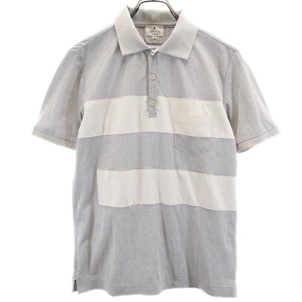 LANVIN en Bleu ランバンオンブルー 日本製 ボーダー 半袖 ポロシャツ 48 グレー×ホワイト
