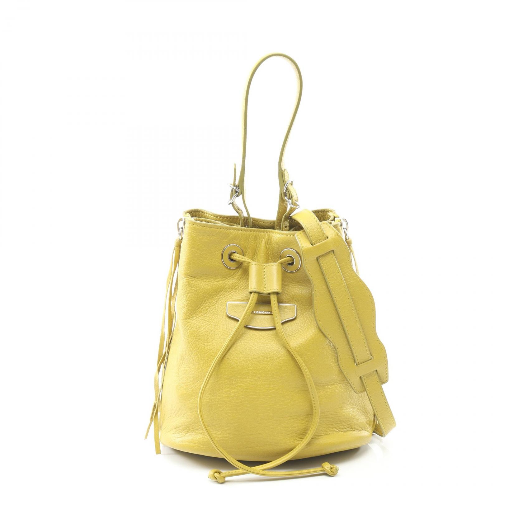 バレンシアガ BALENCIAGA ペーパープレート バケット ハンドバッグ バッグ レザー レディース イエロー系 【中古】