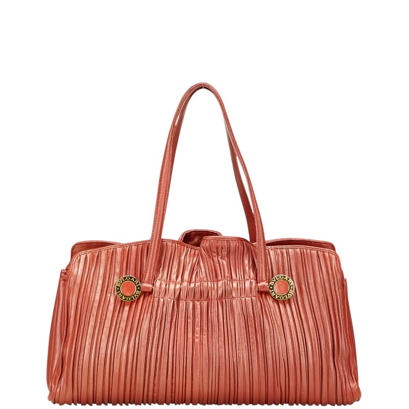 ブルガリ ブルガリブルガリ プリーツ トートバッグ ショルダーバッグ ブラウン レザー レディース BVLGARI 【中古】