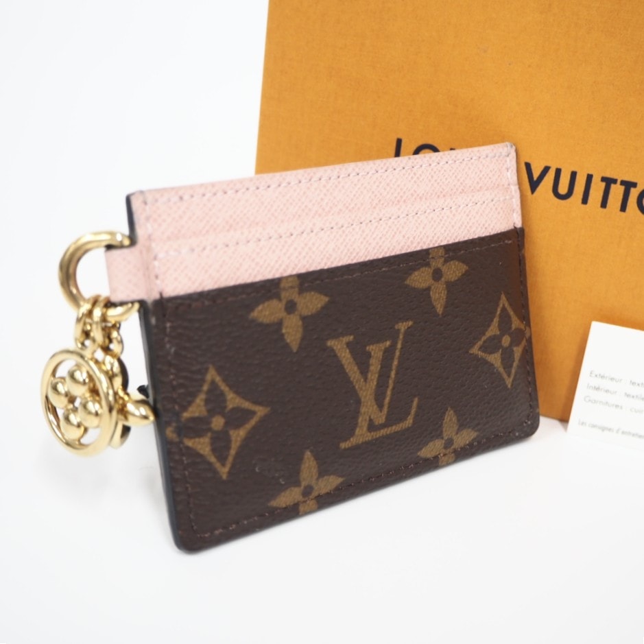 美品 LOUIS VUITTON ルイ・ヴィトン モノグラム カードケース ポルトカルト LVチャーム M82739 カードケース ピンク ブラウン ベージュ コーティングキャンバス レザー レディース