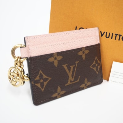 美品 LOUIS VUITTON ルイ・ヴィトン モノグラム カードケース ポルトカルト LVチャーム M82739 カードケース ピンク ブラウン ベージュ コーティングキャンバス レザー レディース