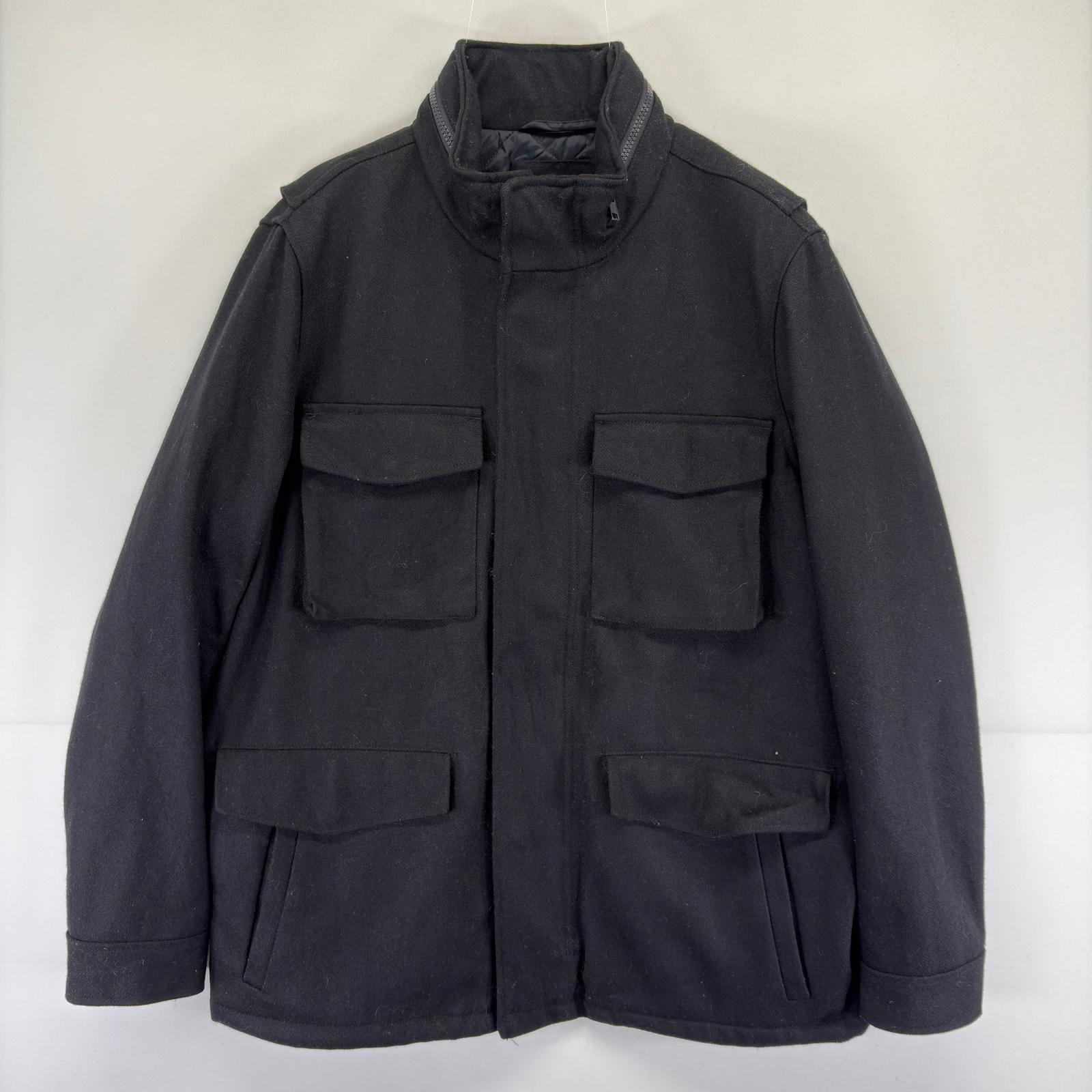古着 ギャップ GAP ジャケット フルジップ 大きいサイズ カバーオール フード付き ウール XL  ブラック系 メンズ