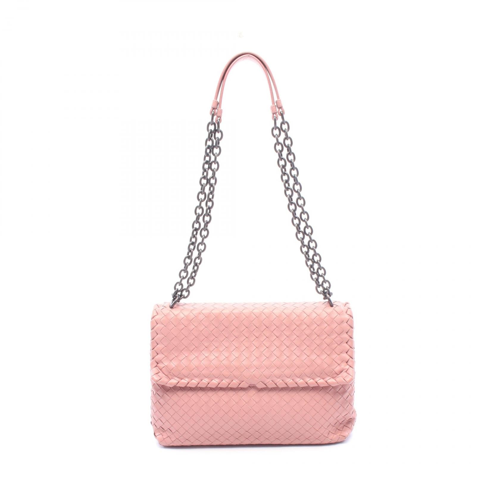 ボッテガヴェネタ BOTTEGA VENETA イントレチャート ショルダーバッグ バッグ レザー レディース ピンク系 【中古】