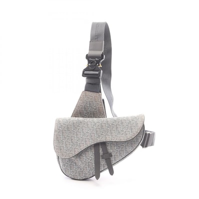 ディオール Dior SADDLE サドル オブリーク ウエストバッグ ボディバッグ バッグ キャンバス レザー レディース グレー系 【中古】