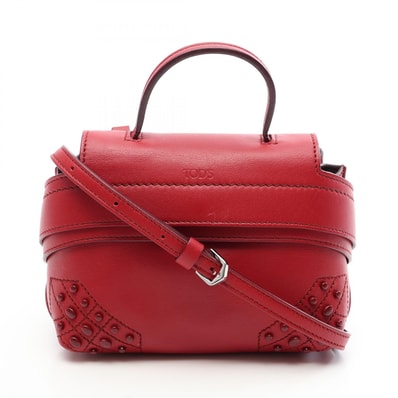 トッズ TOD'S WAVE BAG ウェーブバッグ ミニ 2WAY ハンドバッグ バッグ レザー レディース レッド系 【中古】