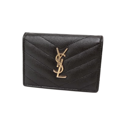 Saint Laurent Monogram Business Card Case In Grain De Poudre Embossed Leather "Black"