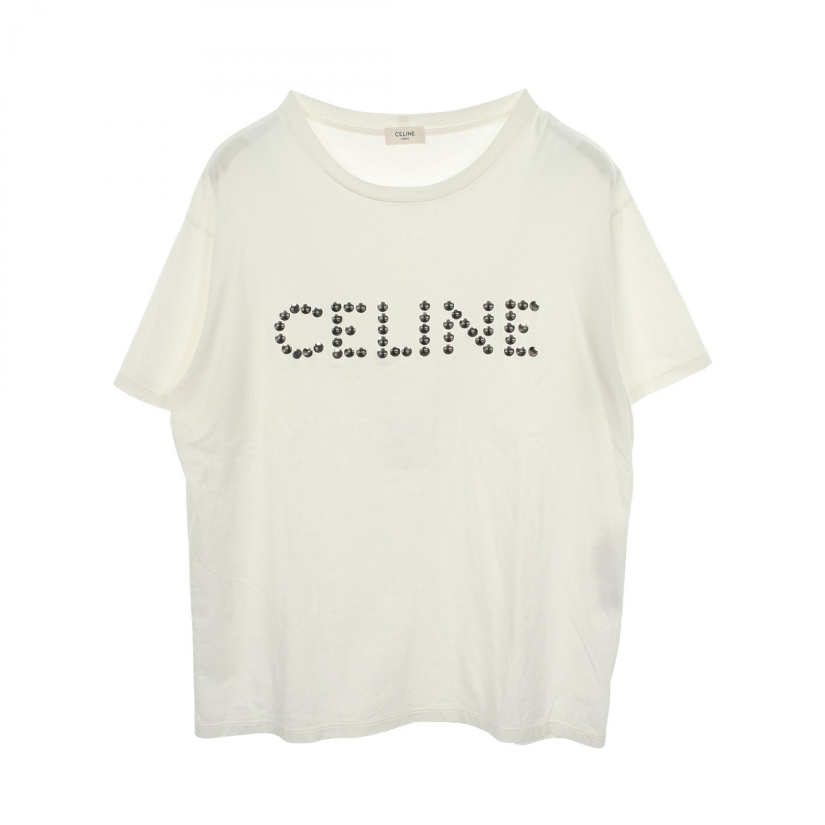 セリーヌ CELINE スタッズロゴ 半袖Tシャツ 衣料品 トップス コットン メンズ ホワイト系 2X50C671Q 【中古】