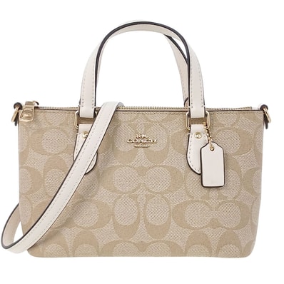 COACH コーチ シグネチャー ミニ ギャラリー クロスボディ 2WAY ハンドバッグ CH468 PVCコーティングキャンバス レザー ベージュ レディース【中古】
