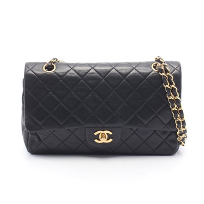 シャネル CHANEL マトラッセ Wフラップ ショルダーバッグ バッグ ラムスキン(羊革) レディース ブラック系 【中古】