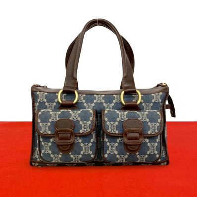 CELINE セリーヌ マカダム 柄 デニム レザー ハンドバッグ ブラウン
26468