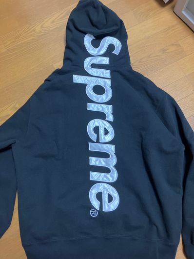 Supreme Satin Applique Hooded Sweatshirt "Black"