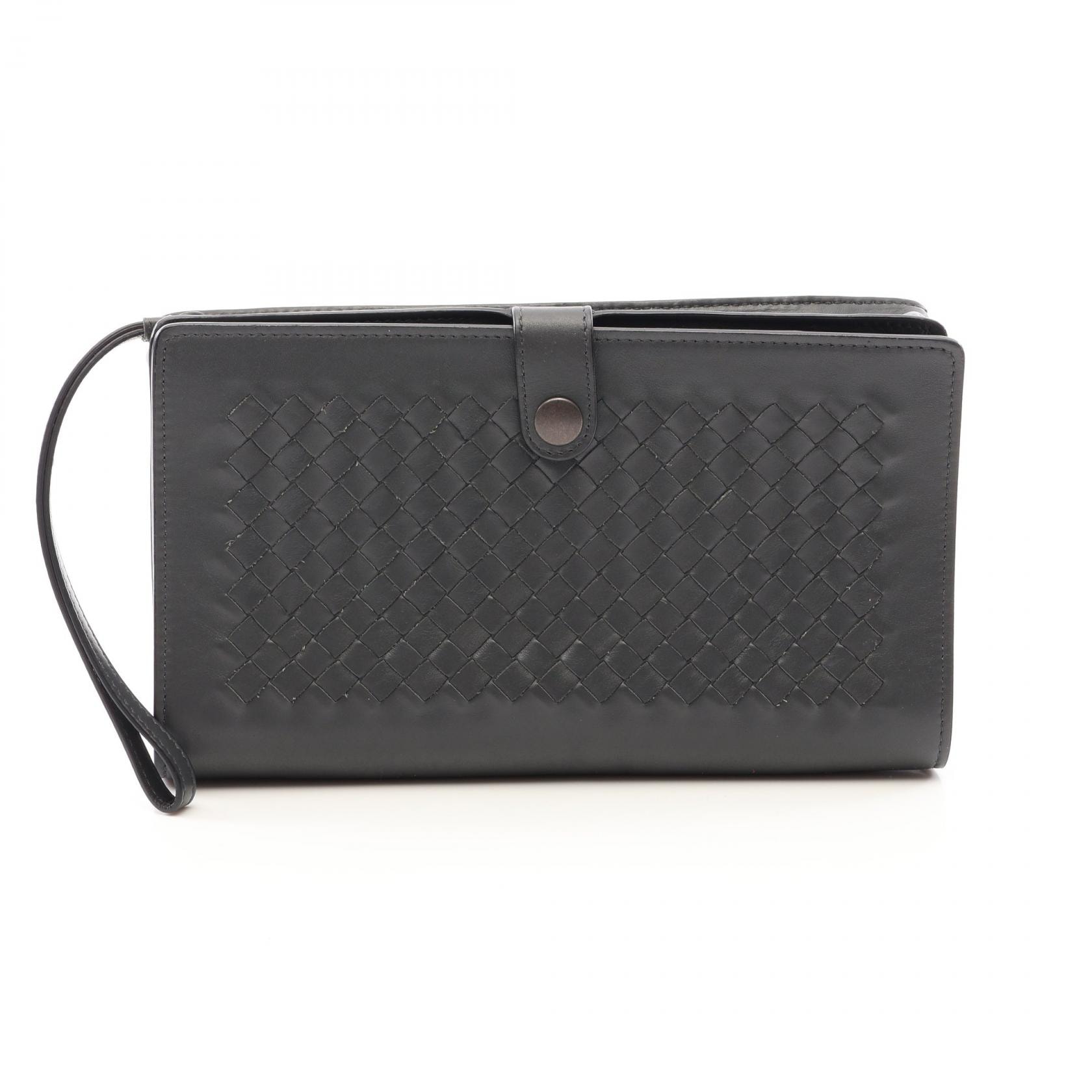 ボッテガヴェネタ BOTTEGA VENETA イントレチャート ハンドストラップ付き セカンドバッグ クラッチバッグ バッグ レザー メンズ グレー系 【中古】