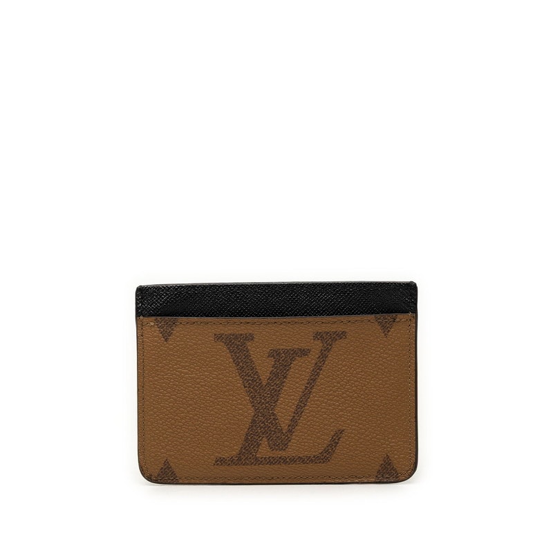 ルイ ヴィトン モノグラム ジャイアント リバース ポルト カルト LV サイドアップ カードケース ブラウン ブラック PVC レザー メンズ LOUIS VUITTON 中古