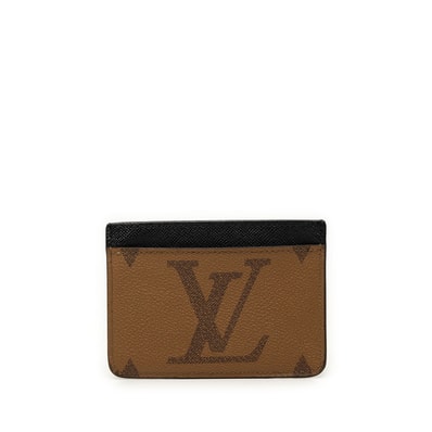 ルイ ヴィトン モノグラム ジャイアント リバース ポルト カルト LV サイドアップ カードケース ブラウン ブラック PVC レザー メンズ LOUIS VUITTON 中古