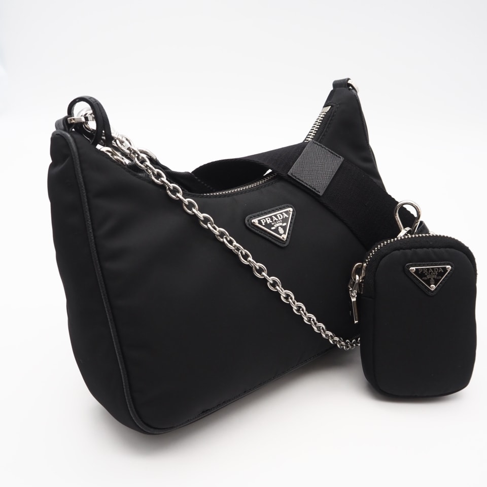 美品 PRADA プラダ サフィアーノ PRADA プラダ 1BH204 サフィアーノ プラダ Re-Edition 2005 Re-Nylon ブラック バッグ 1BH204 2wayショルダーバッグ ブラック ナイロン サフィアーノ レディース