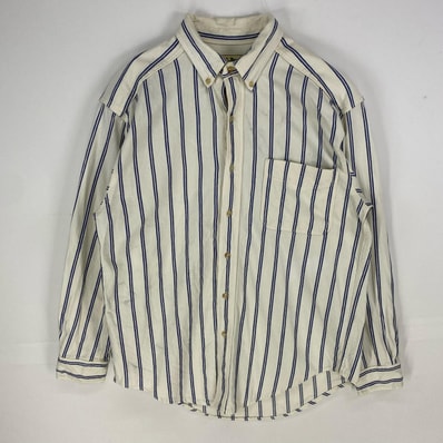 古着 90's/90年代 エルエルビーン L.L.Bean USA製 長袖シャツ ボタンダウン ロングスリーブ M ホワイト系 ストライプ メンズ
