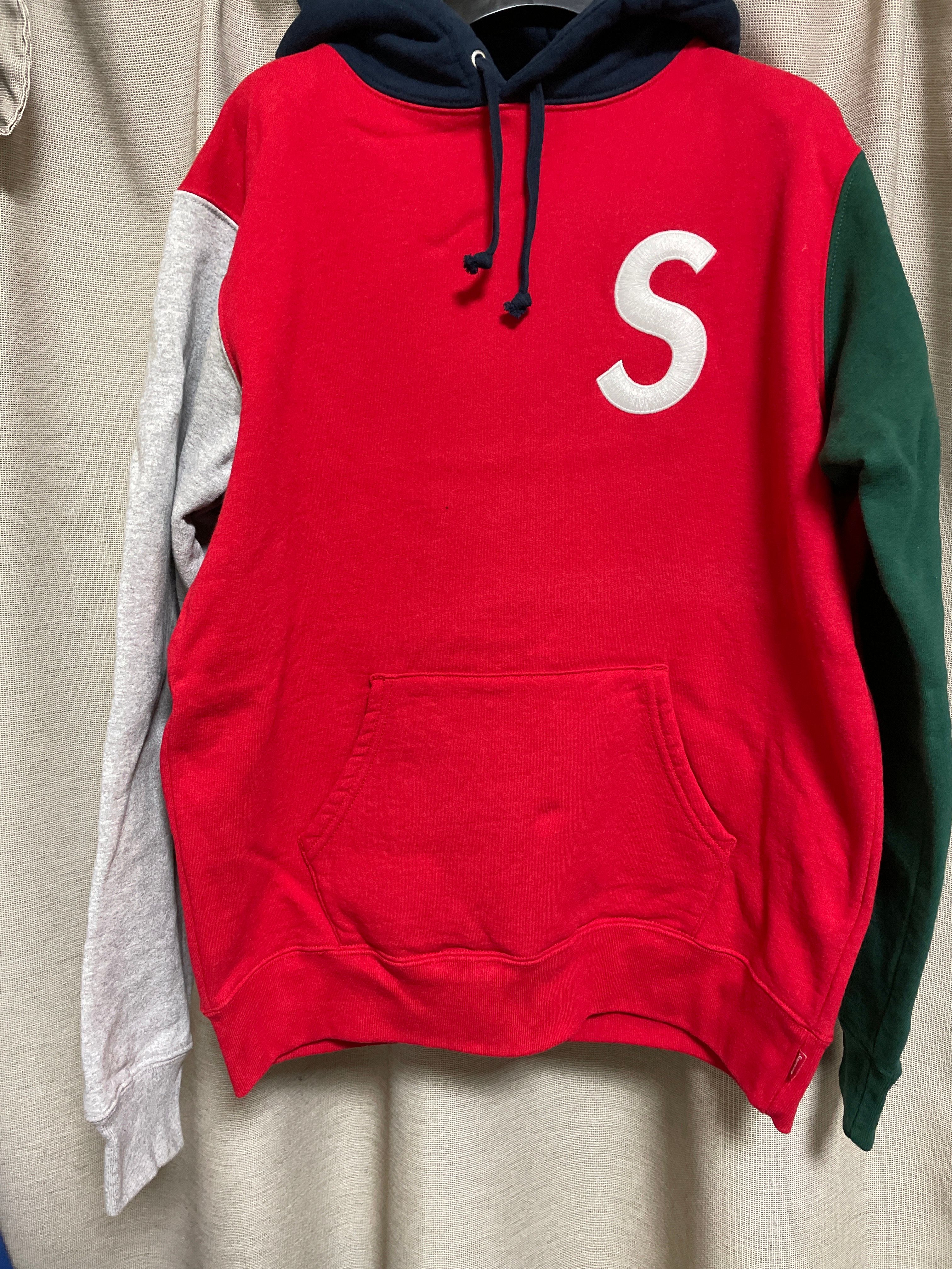 Supreme S Logo Colorblocked Hooded Sweatshirt "Red"