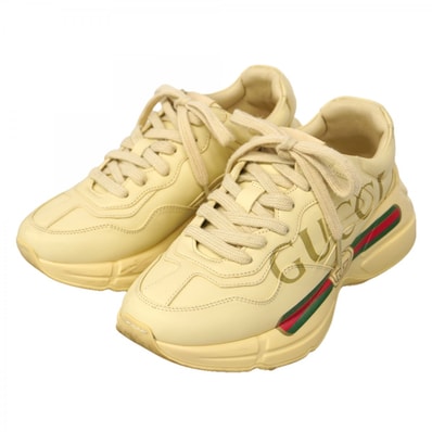 【6apf010】グッチ スニーカー 37 ライトン レザー ベージュ【中古】レディース