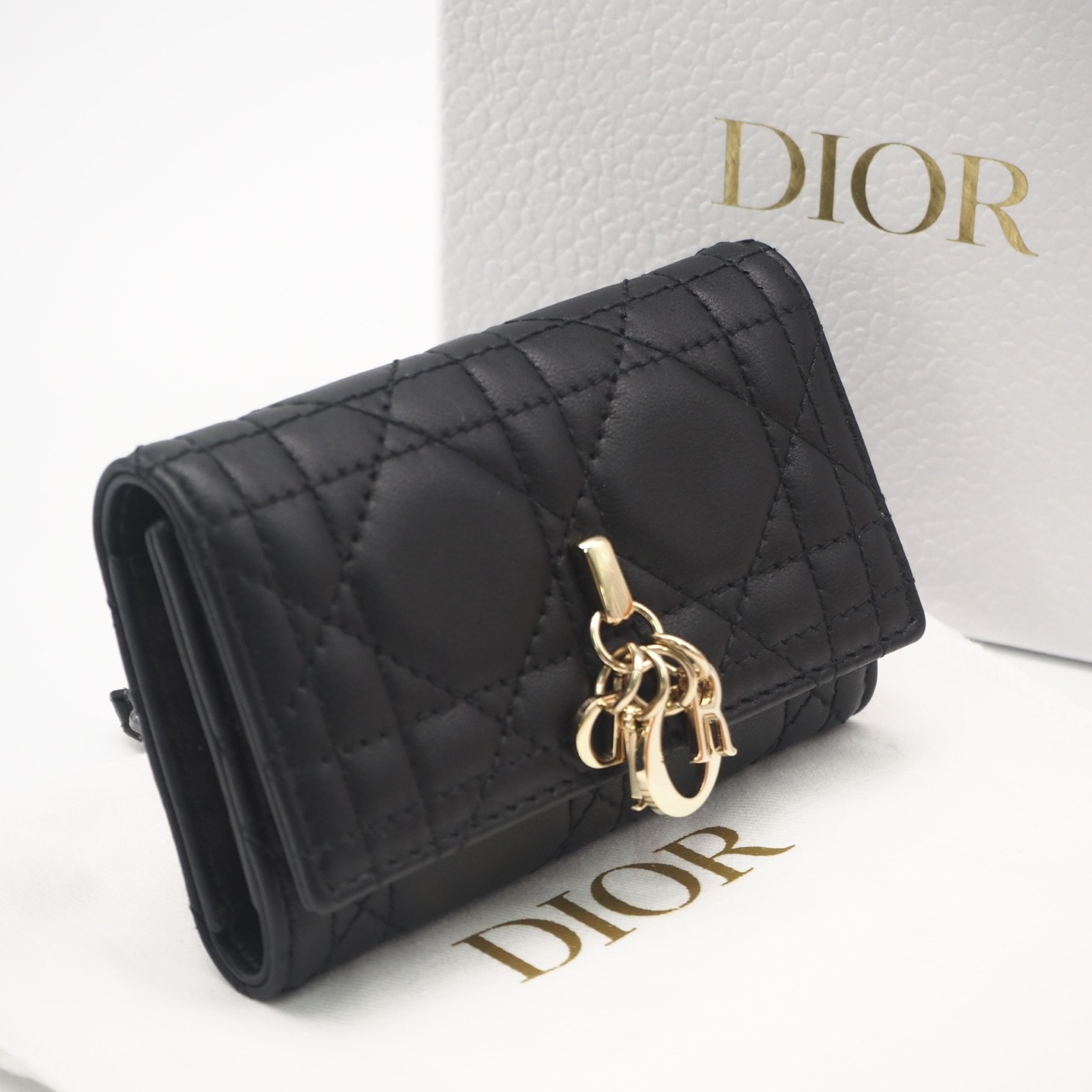 極美品 Christian Dior クリスチャンディオール カナージュ ラムスキン My Dior Aster キーケース S0983ONMJ キーケース ブラック ラムスキン レディース