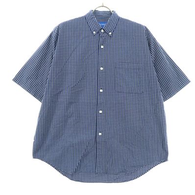 美品 BEAMS ビームス 格子柄 半袖 コットンシャツ S ネイビー