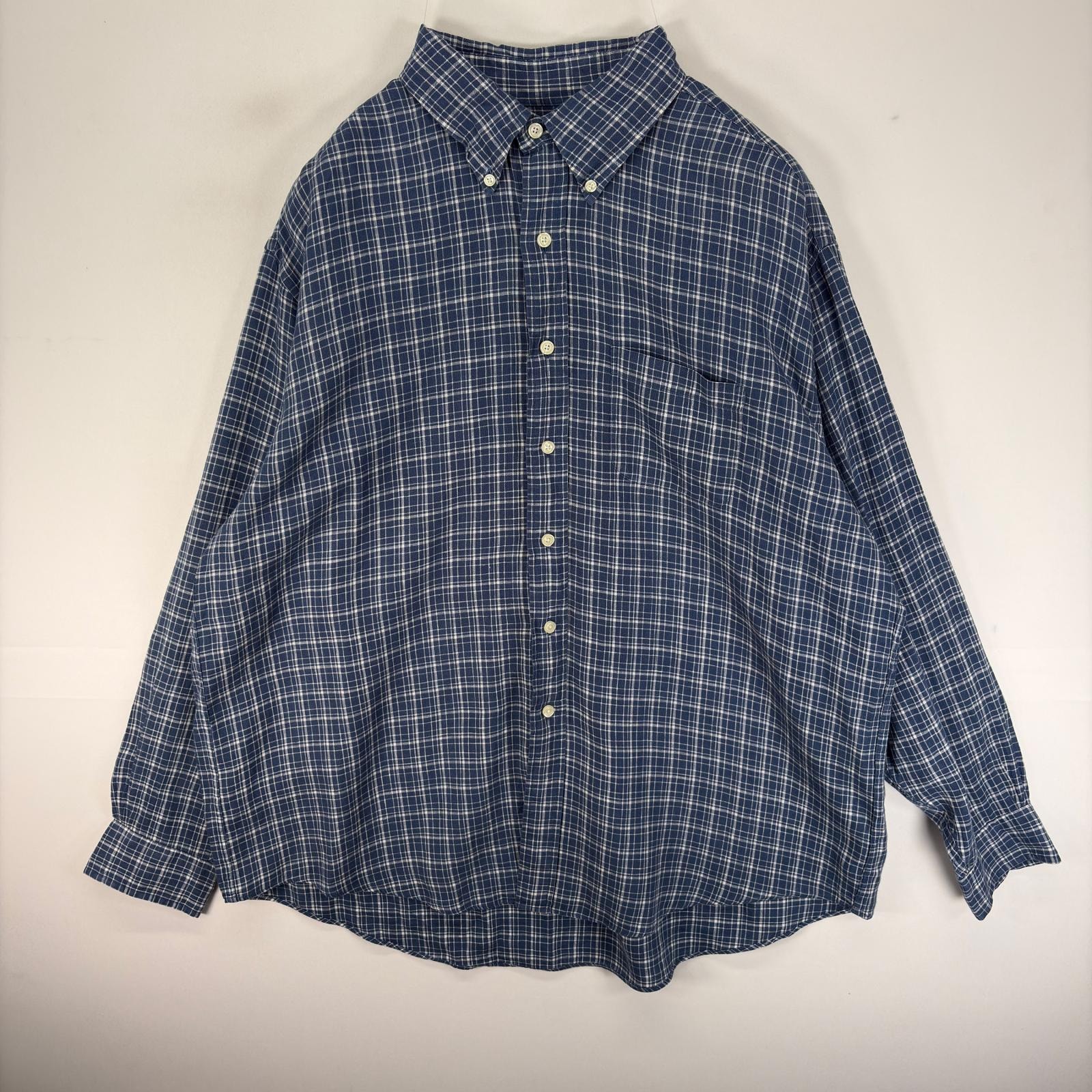 古着 ブルックスブラザーズ Brooks Brothers 長袖シャツ ボタンダウン 胸ポケット XL  ネイビー系 チェック メンズ